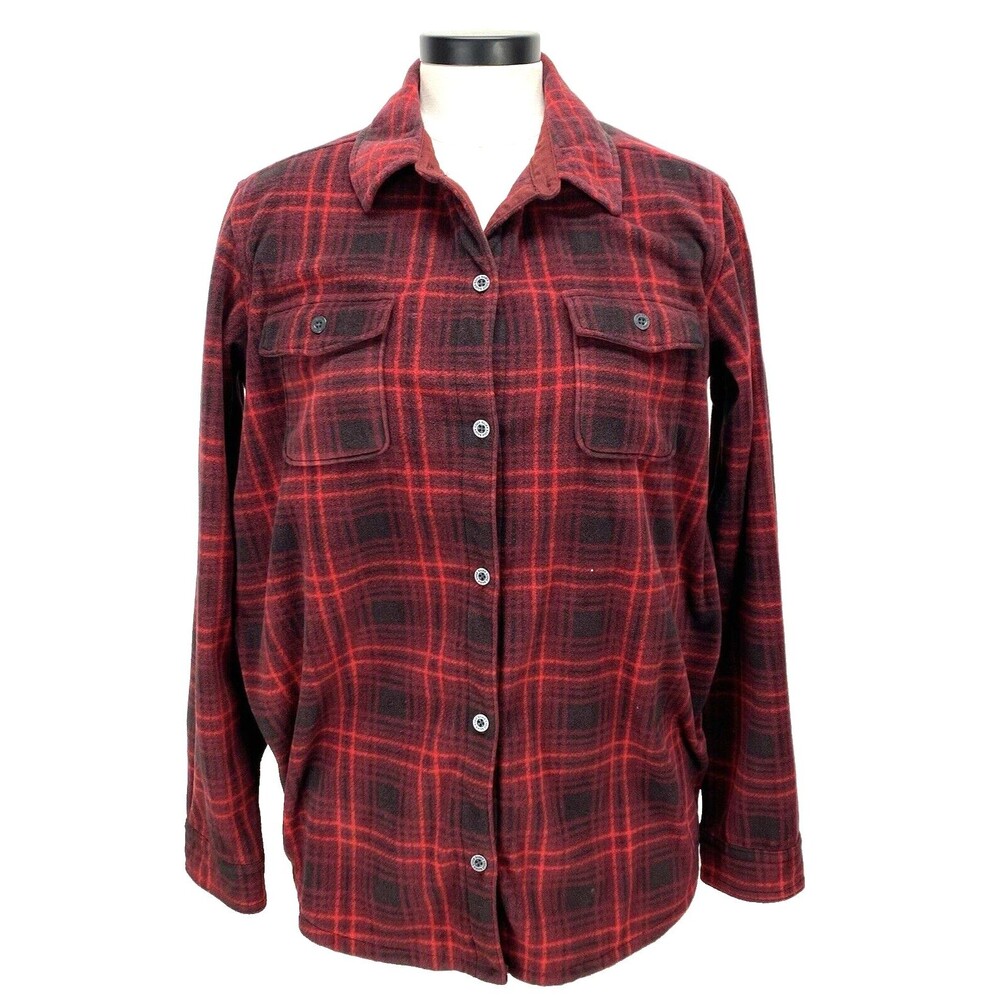 Eddie Bauer Red and Black Plaid Button-Down Shirt